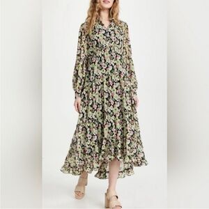 CINQ A SEPT Lucille Long-Sleeve Floral Print Crepe Dress Size 6